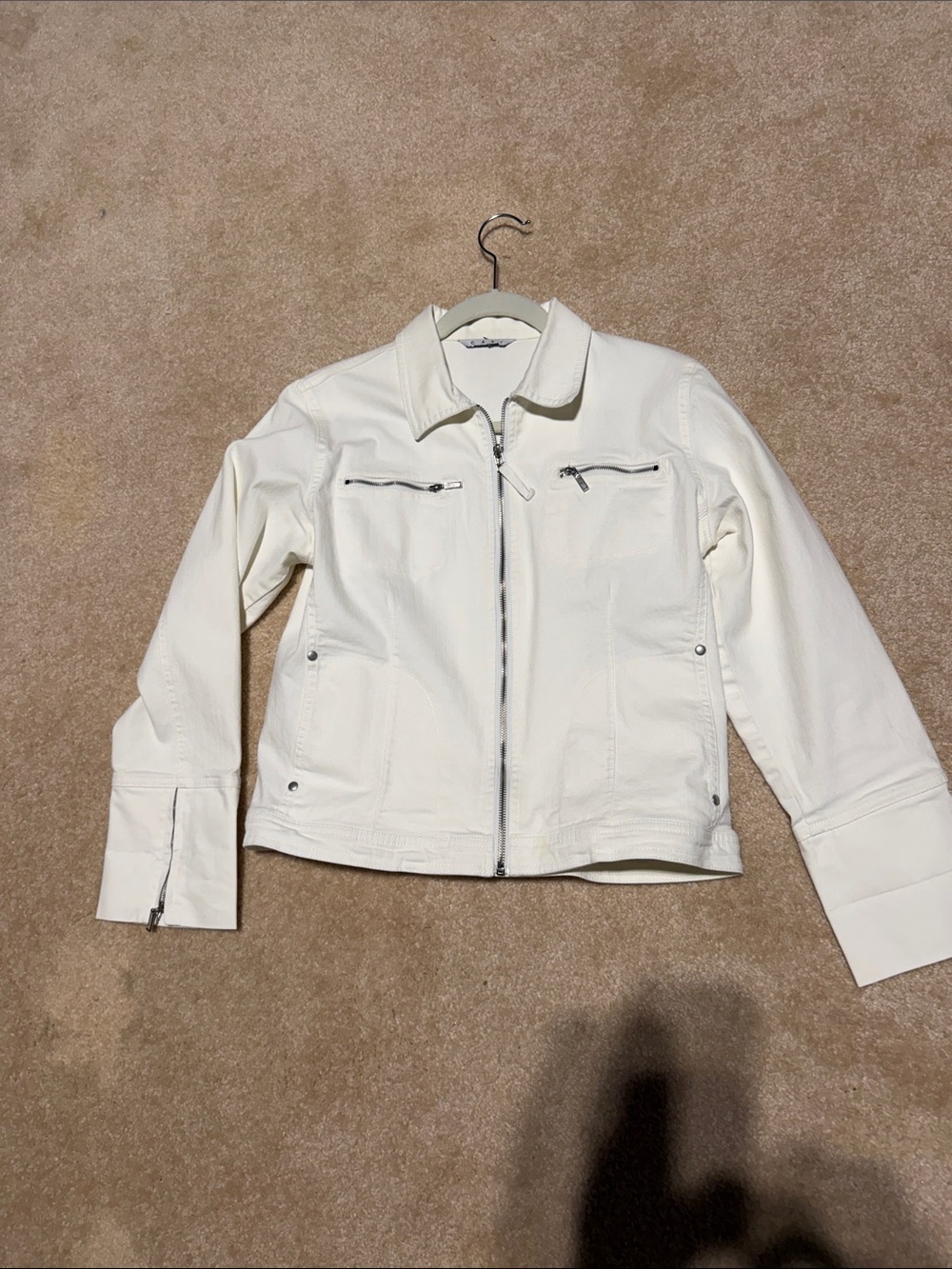CAbi White Zip-Front Jean Jacket